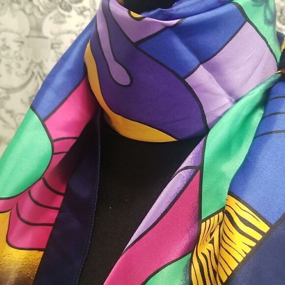 Square Picasso style Scarf Vintage 34x34" - Picture 5 of 15